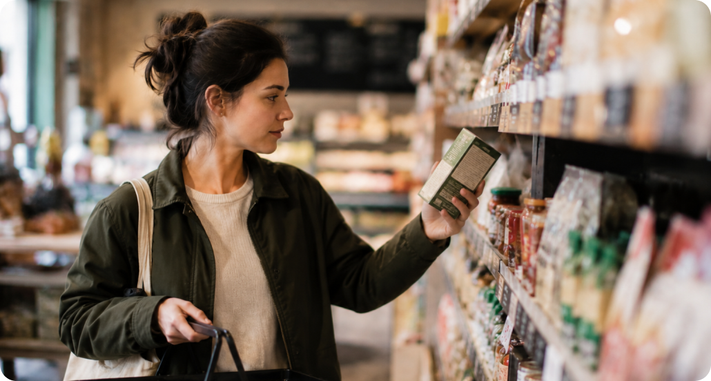 Shopper buying groceries at a local store